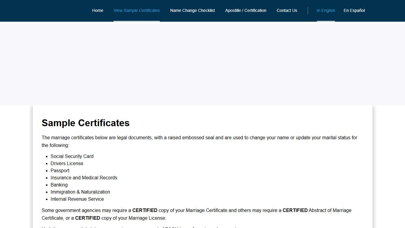 Sample Certificates | Nevada Document Retrieval Service